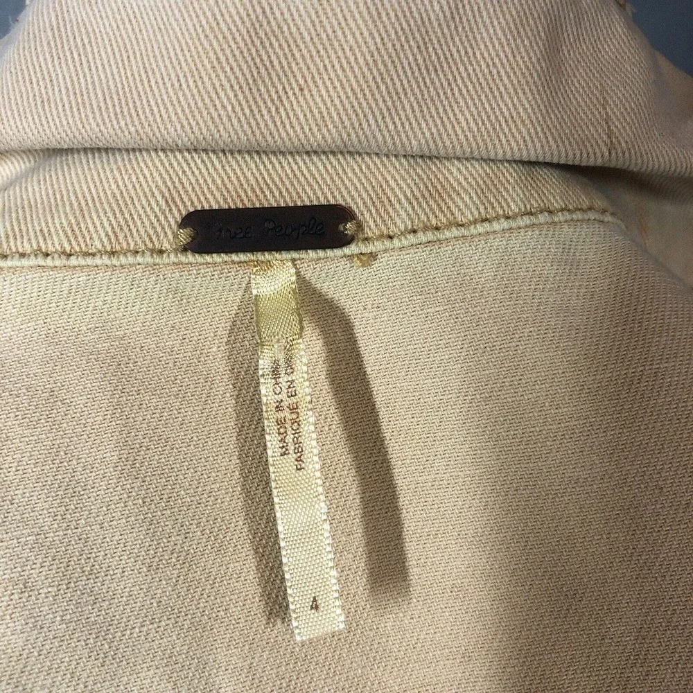 Free‎ People Jacket Womens 4 Pastel Yellow Button Collar Pockets Rumors Denim